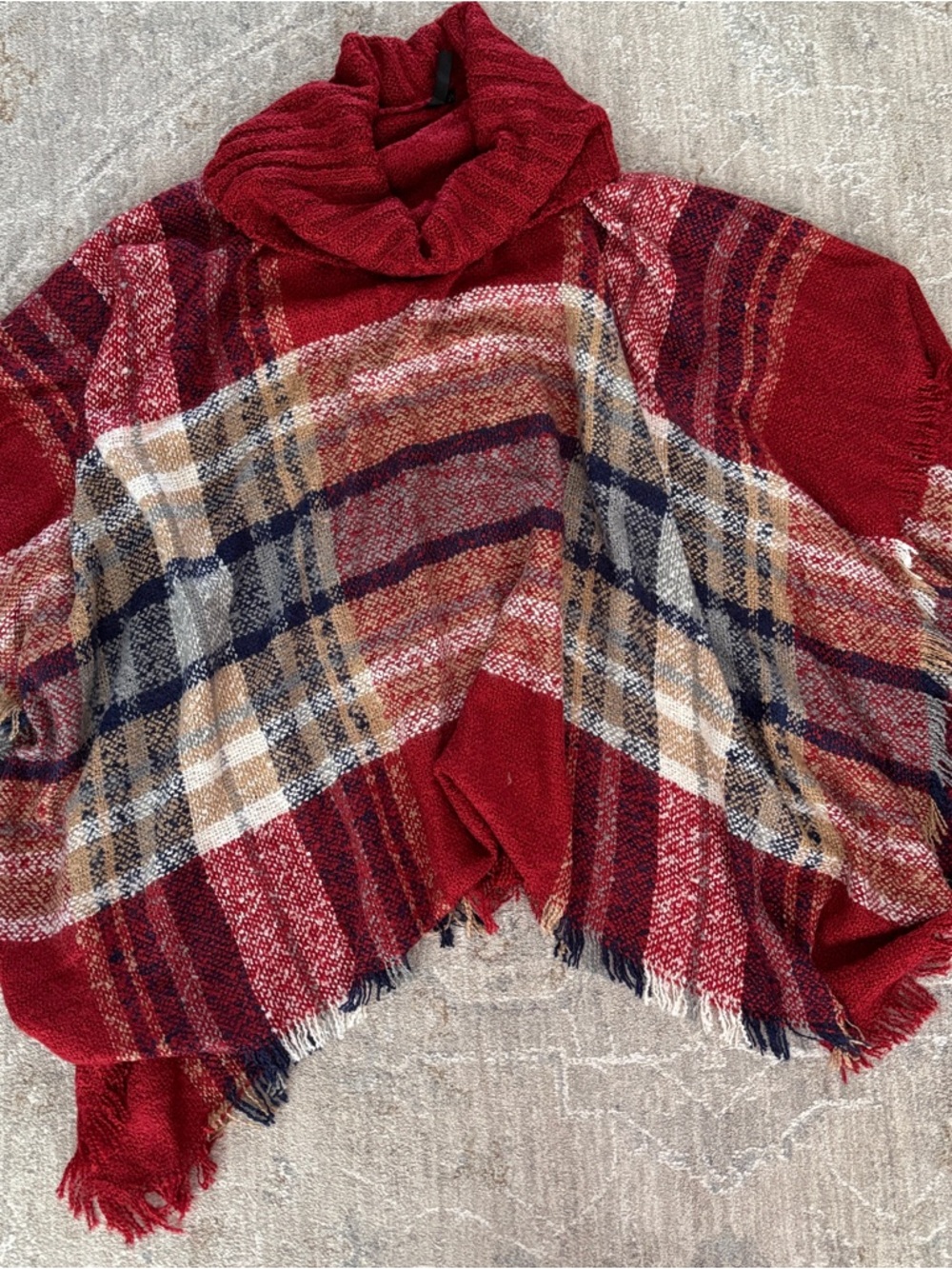 Allie & Rob Red Plaid Turtleneck Poncho